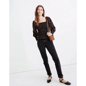 Madewell Georgette Lucie Bubble-Sleeve Smocked Top